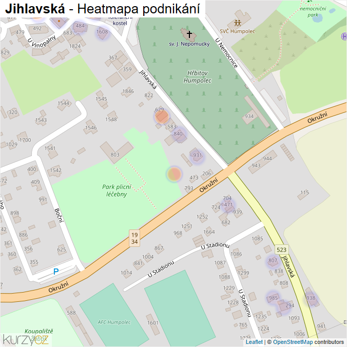 Mapa Jihlavská - Firmy v ulici.