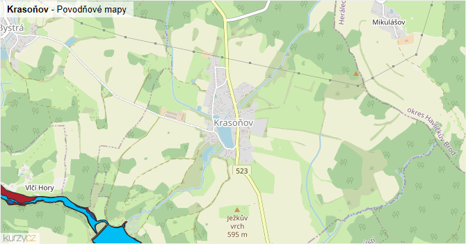 Krasoňov - záplavové mapy stoleté vody