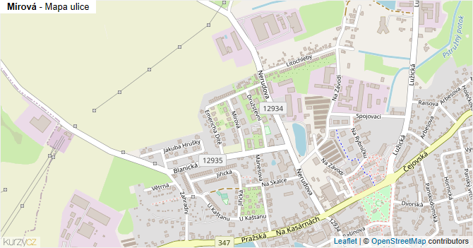 Mírová - mapa ulice