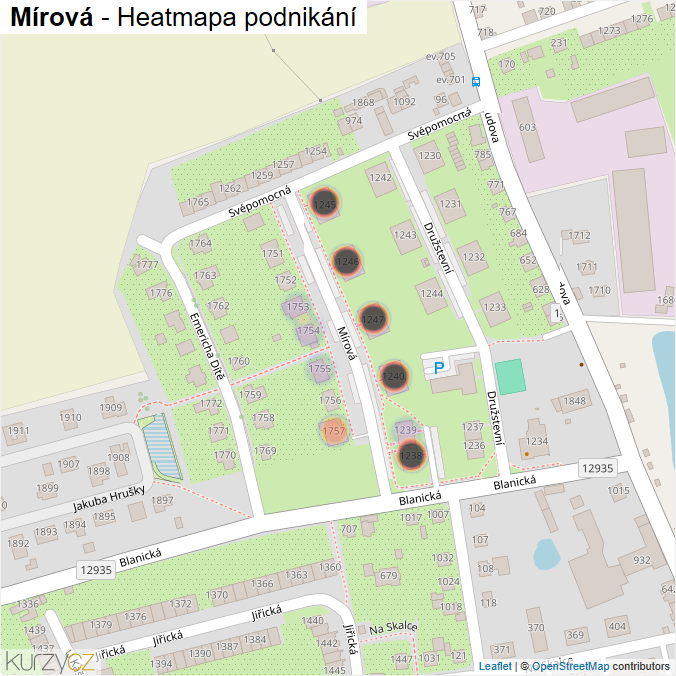 Mapa Mírová - Firmy v ulici.