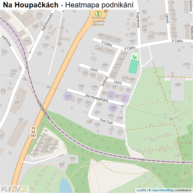 Mapa Na Houpačkách - Firmy v ulici.