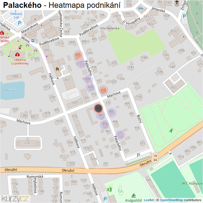 Mapa Palackého - Firmy v ulici.