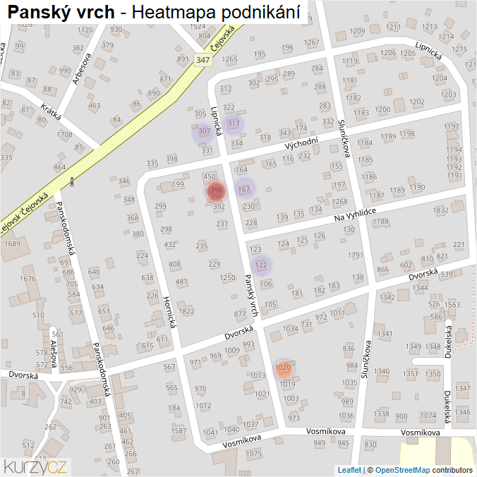 Mapa Panský vrch - Firmy v ulici.