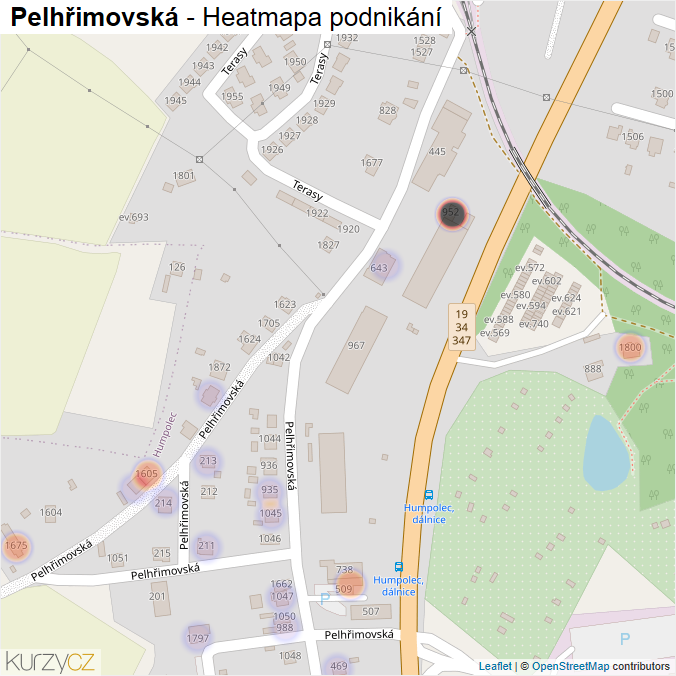 Mapa Pelhřimovská - Firmy v ulici.