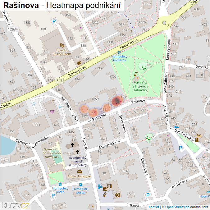 Mapa Rašínova - Firmy v ulici.