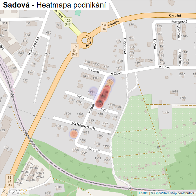 Mapa Sadová - Firmy v ulici.