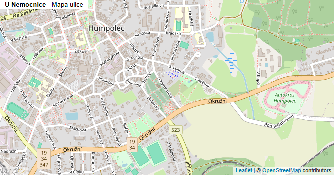 U Nemocnice - mapa ulice
