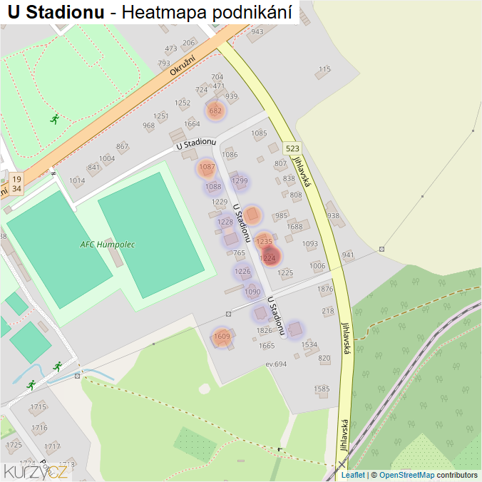 Mapa U Stadionu - Firmy v ulici.