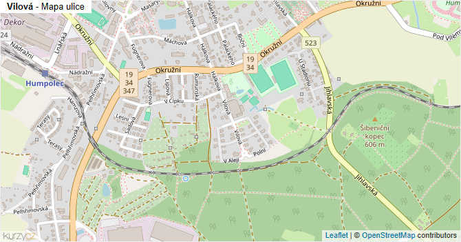 Vilová - mapa ulice