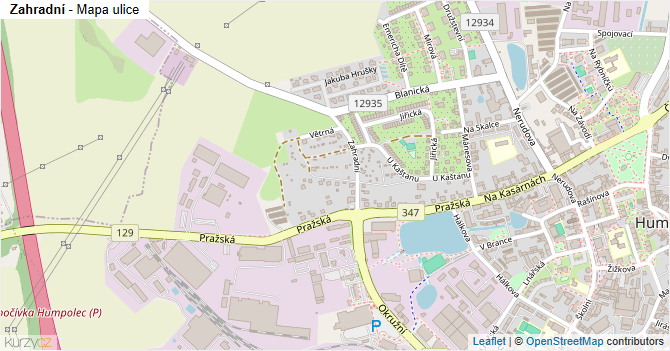 Zahradní - mapa ulice