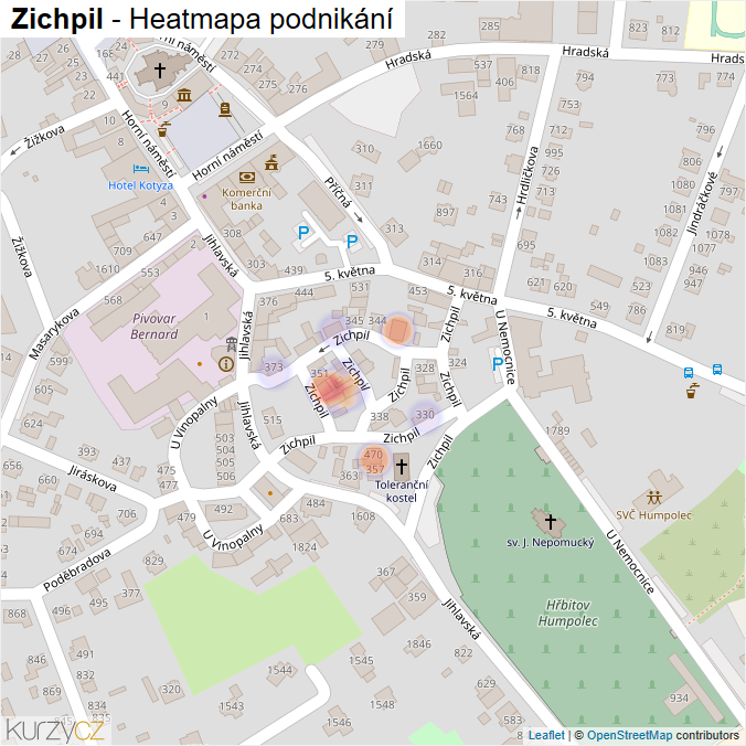 Mapa Zichpil - Firmy v ulici.