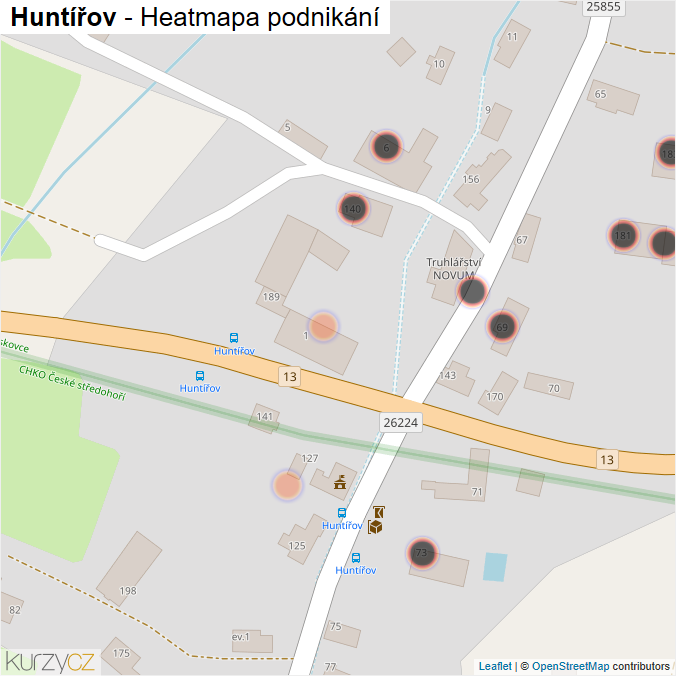 Mapa Huntířov - Firmy v obci.