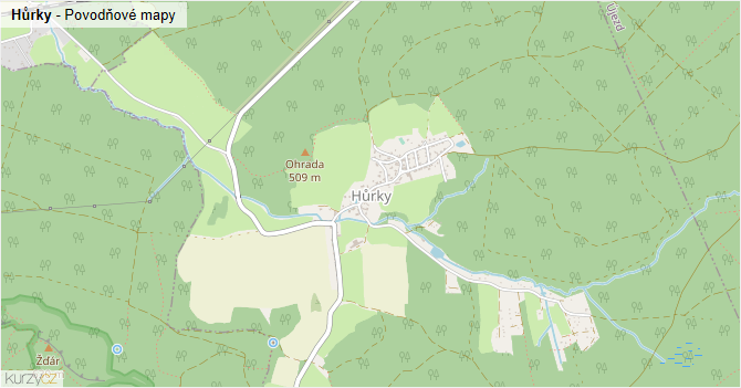 Hůrky - záplavové mapy stoleté vody