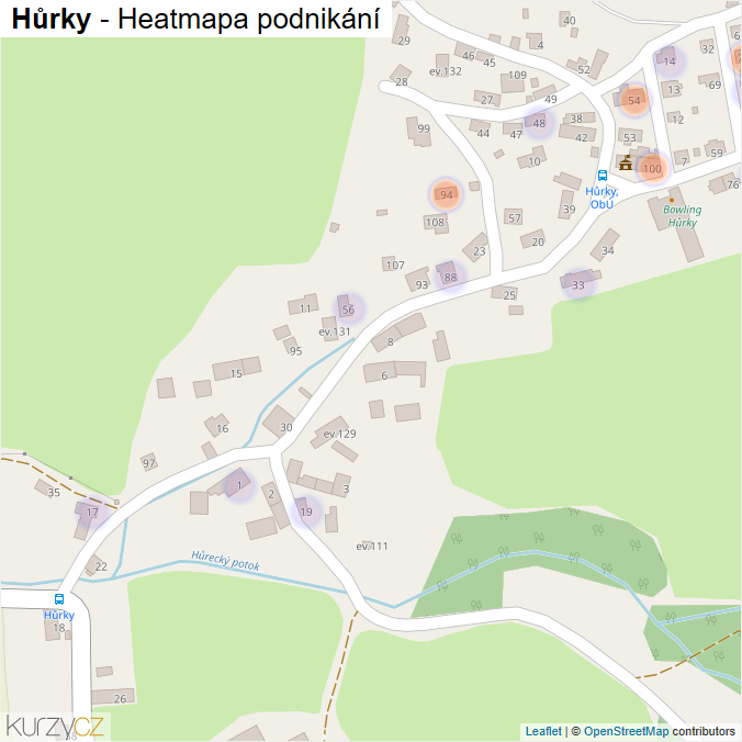 Mapa Hůrky - Firmy v části obce.
