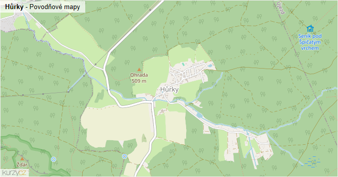 Hůrky - záplavové mapy stoleté vody
