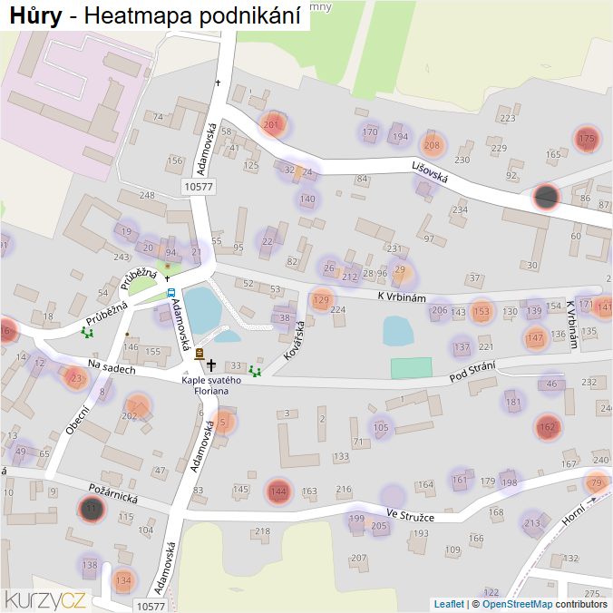 Mapa Hůry - Firmy v části obce.