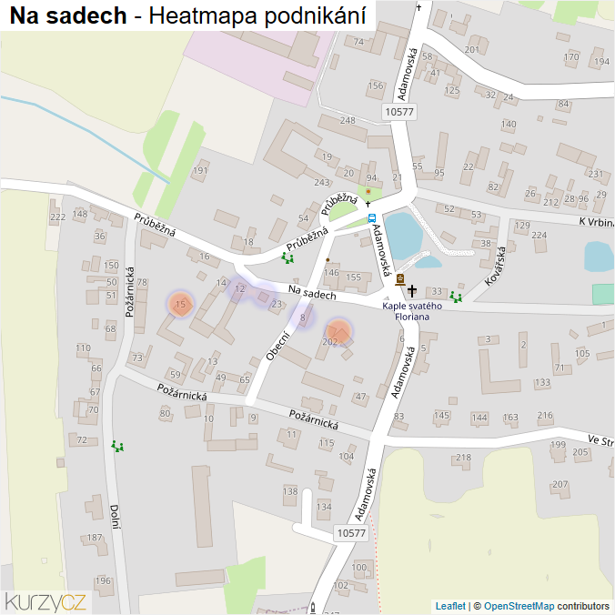 Mapa Na sadech - Firmy v ulici.