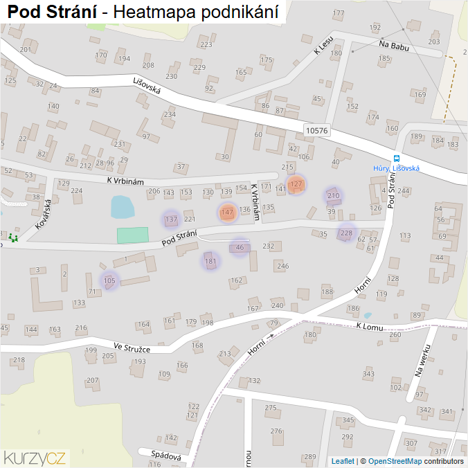 Mapa Pod Strání - Firmy v ulici.
