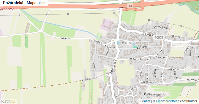 Požárnická - mapa ulice