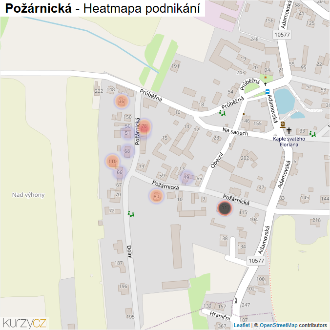 Mapa Požárnická - Firmy v ulici.