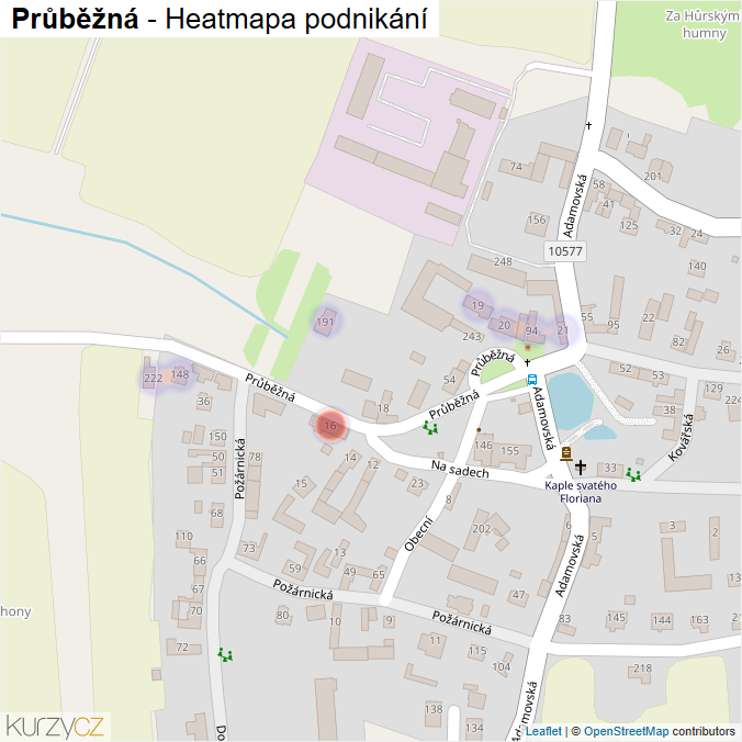 Mapa Průběžná - Firmy v ulici.