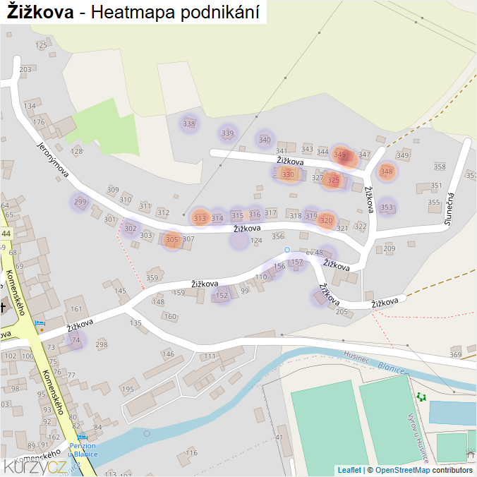 Mapa Žižkova - Firmy v ulici.