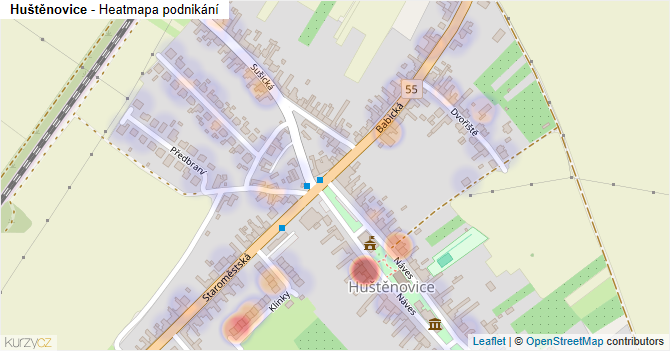 Huštěnovice - mapa podnikání
