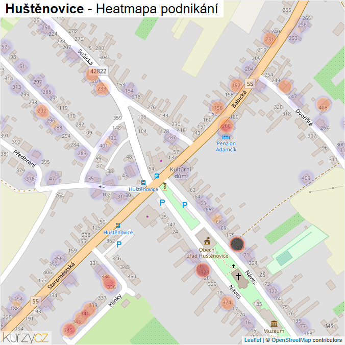 Mapa Huštěnovice - Firmy v části obce.