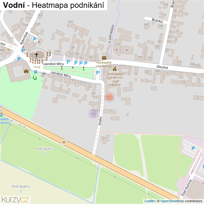 Mapa Vodní - Firmy v ulici.