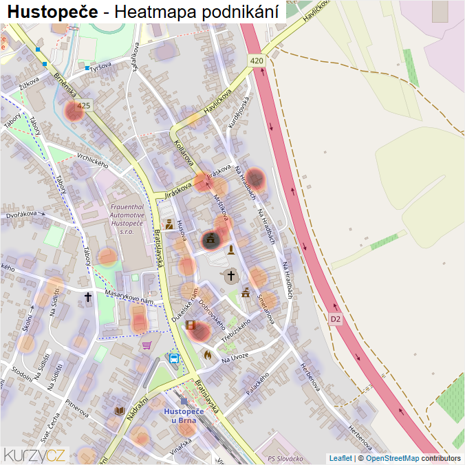 Mapa Hustopeče - Firmy v obci.