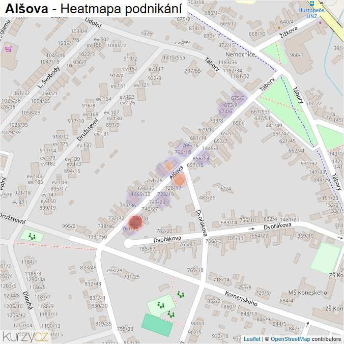 Mapa Alšova - Firmy v ulici.