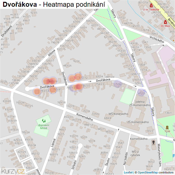 Mapa Dvořákova - Firmy v ulici.