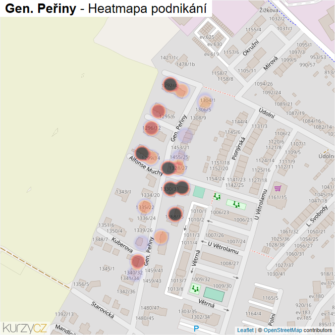 Mapa Gen. Peřiny - Firmy v ulici.