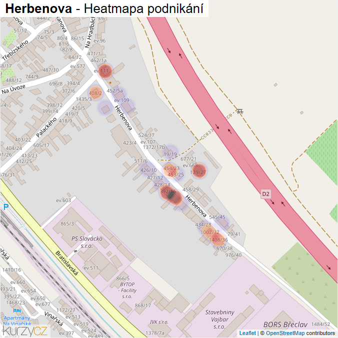 Mapa Herbenova - Firmy v ulici.