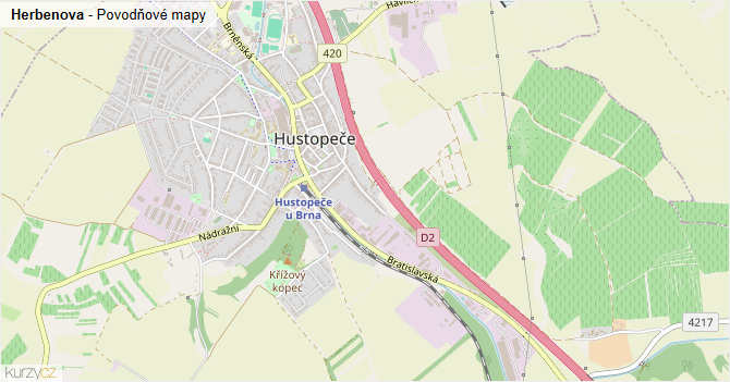 Herbenova - záplavové mapy stoleté vody