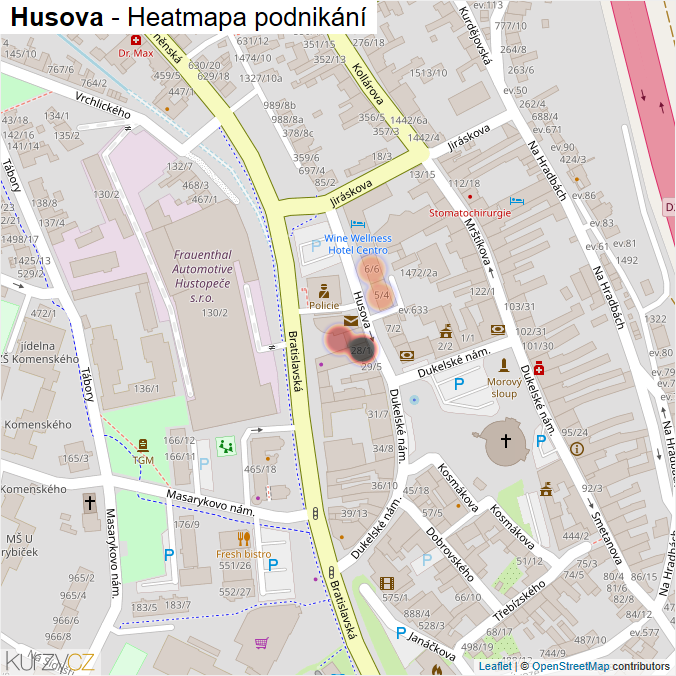 Mapa Husova - Firmy v ulici.