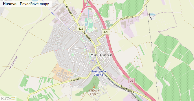 Husova - záplavové mapy stoleté vody