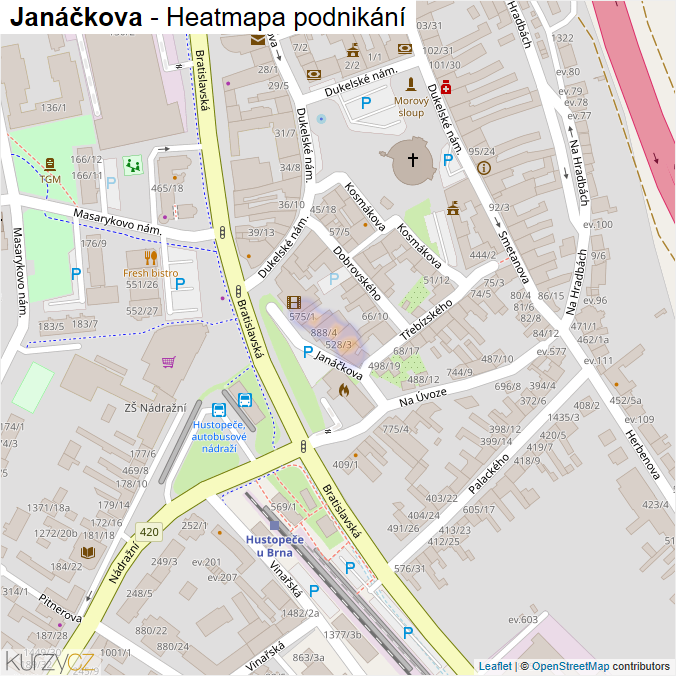 Mapa Janáčkova - Firmy v ulici.