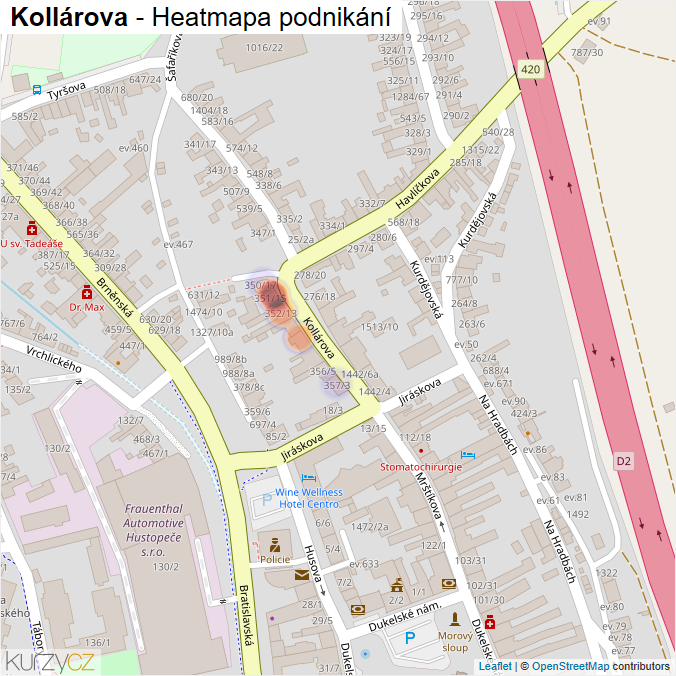 Mapa Kollárova - Firmy v ulici.