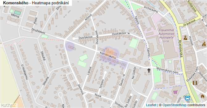 Komenského - mapa podnikání