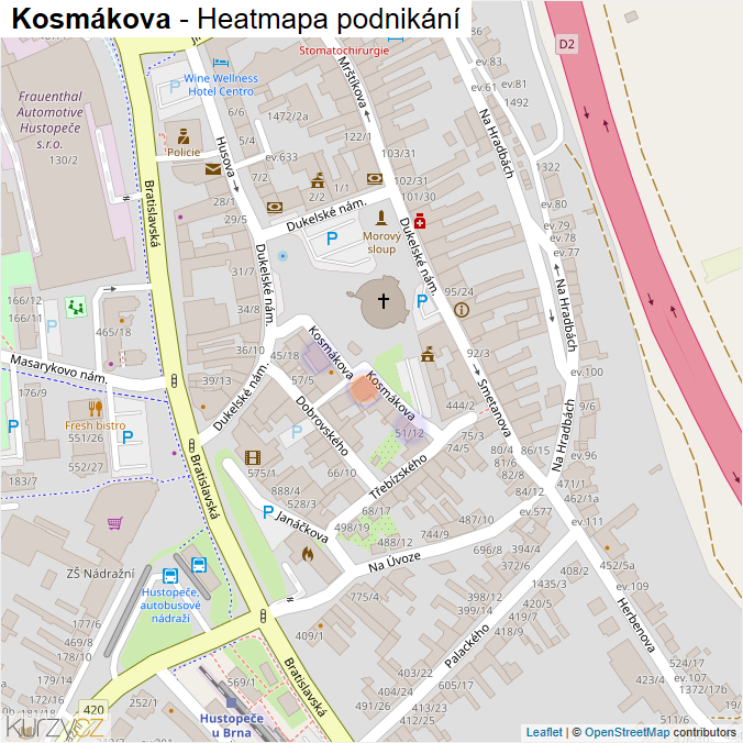 Mapa Kosmákova - Firmy v ulici.