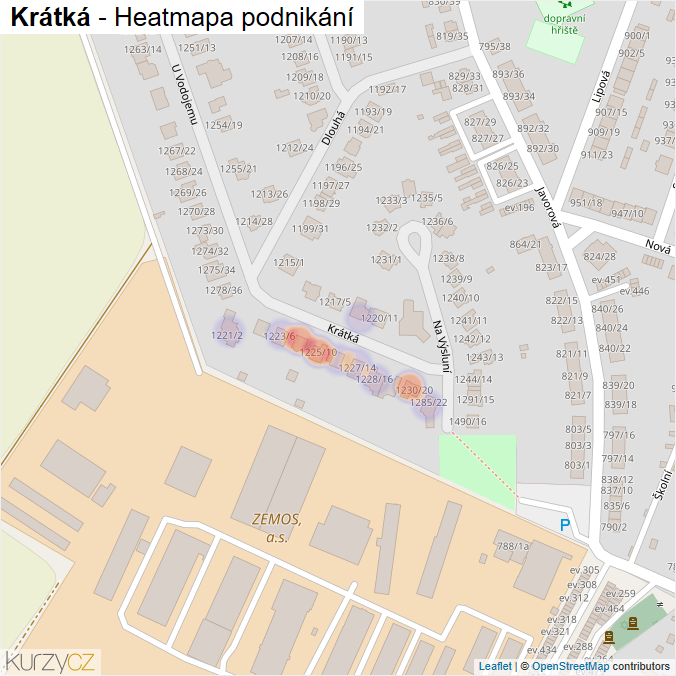 Mapa Krátká - Firmy v ulici.