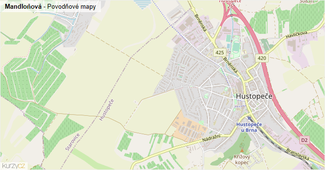 Mandloňová - záplavové mapy stoleté vody