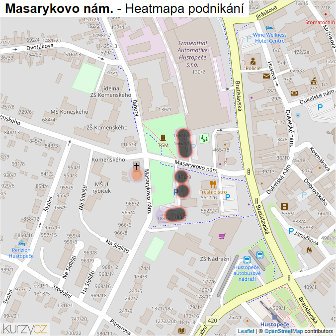 Mapa Masarykovo nám. - Firmy v ulici.