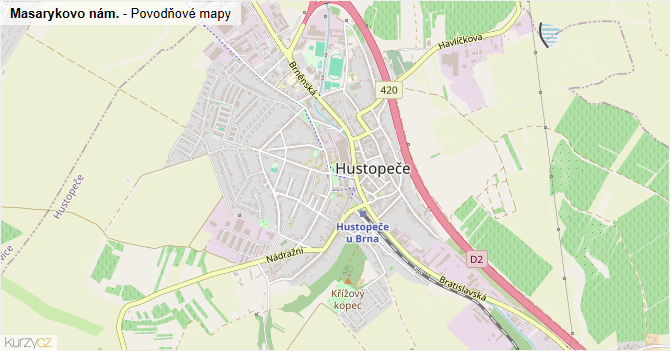 Masarykovo nám. - záplavové mapy stoleté vody