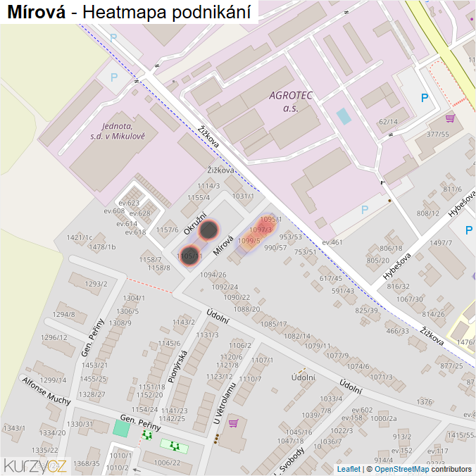 Mapa Mírová - Firmy v ulici.