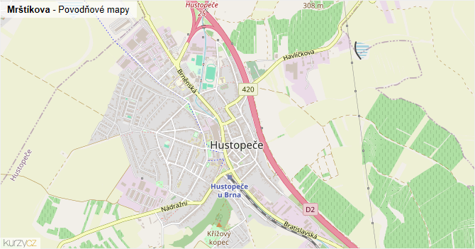 Mrštíkova - záplavové mapy stoleté vody