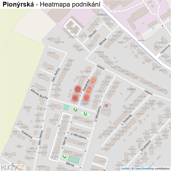 Mapa Pionýrská - Firmy v ulici.
