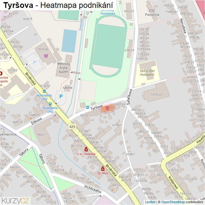 Mapa Tyršova - Firmy v ulici.