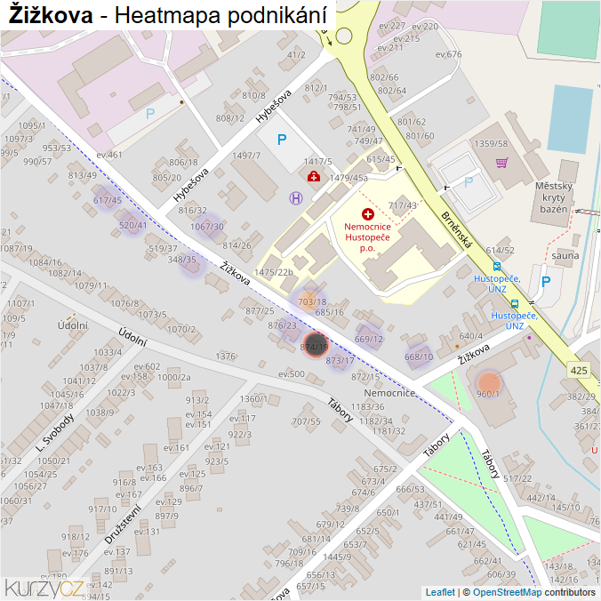 Mapa Žižkova - Firmy v ulici.